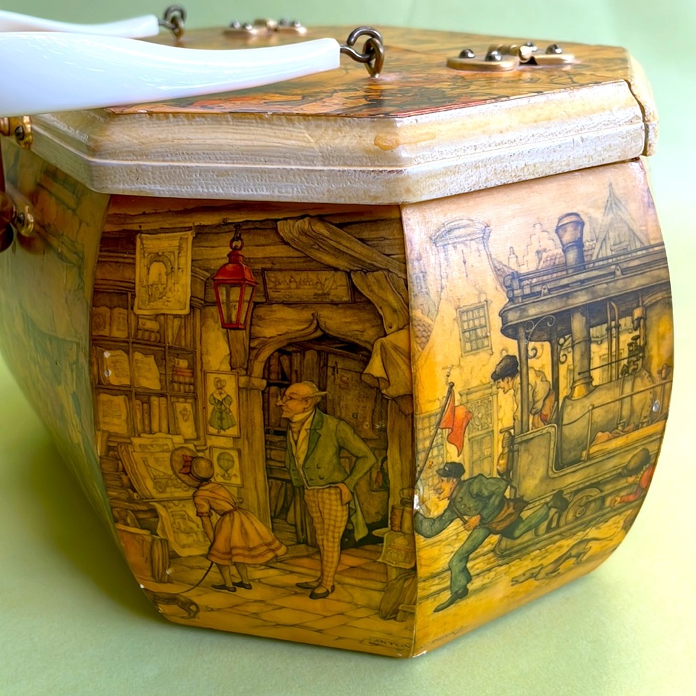 Vintage wooden handmade bag with unique lock - Picture 12 of 16